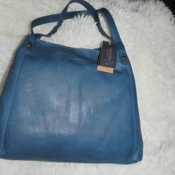 American Leather Liberty Shopper Shoulder Bag HTF Midnight Blue 🆕 FAST😮‍💨⚡🚚 - Picture 2 of 15